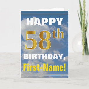 Carte Bold, Cloudy Sky, Faux Gold 58th Birthday + Name