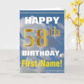Carte Bold, Cloudy Sky, Faux Gold 58th Birthday + Name (Fleur jaune)