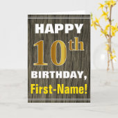 Carte Bold, Faux Wood, Faux Gold 10e anniversaire + Nom (Fleur jaune)