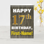 Carte Bold, Faux Wood, Faux Gold 17e anniversaire + Nom (Fleur jaune)