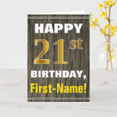 Carte Bold, Faux Wood, Faux Gold 21e anniversaire + Nom (Fleur jaune)