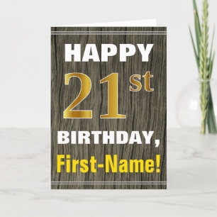 Carte Bold, Faux Wood, Faux Gold 21e anniversaire + Nom