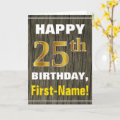 Carte Bold, Faux Wood, Faux Gold 25e anniversaire + Nom (Fleur jaune)