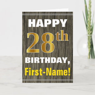 Carte Bold, Faux Wood, Faux Gold 28e anniversaire + Nom
