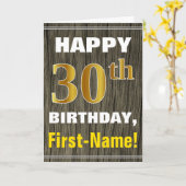 Carte Bold, Faux Wood, Faux Gold 30e anniversaire + Nom (Fleur jaune)