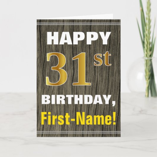Carte Bold, Faux Wood, Faux Gold 31e anniversaire + Nom (Devant)
