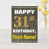 Carte Bold, Faux Wood, Faux Gold 31e anniversaire + Nom (Fleur jaune)
