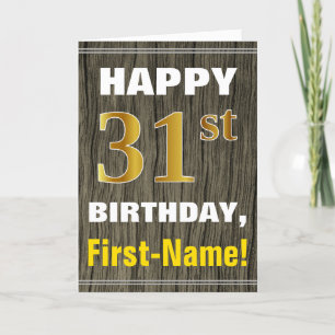 Carte Bold, Faux Wood, Faux Gold 31e anniversaire + Nom