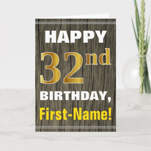 Carte Bold, Faux Wood, Faux Gold 32e anniversaire + Nom (Devant)