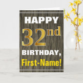 Carte Bold, Faux Wood, Faux Gold 32e anniversaire + Nom (Fleur jaune)