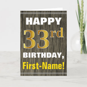 Carte Bold, Faux Wood, Faux Gold 33e anniversaire + Nom