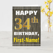Carte Bold, Faux Wood, Faux Gold 34e anniversaire + Nom (Fleur jaune)