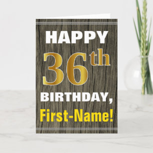Carte Bold, Faux Wood, Faux Gold 36e anniversaire + Nom