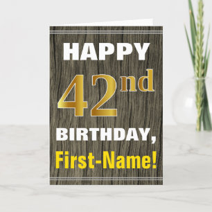 Carte Bold, Faux Wood, Faux Gold 42e anniversaire + Nom