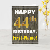 Carte Bold, Faux Wood, Faux Gold 44e anniversaire + Nom (Fleur jaune)