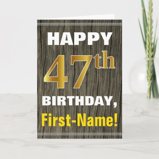 Carte Bold, Faux Wood, Faux Gold 47th Birthday + Nom (Devant)