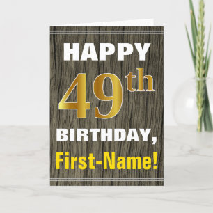 Carte Bold, Faux Wood, Faux Gold 49e Anniversaire + Nom