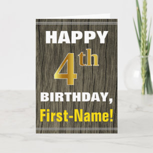Carte Bold, Faux Wood, Faux Gold 4ème anniversaire + Nom