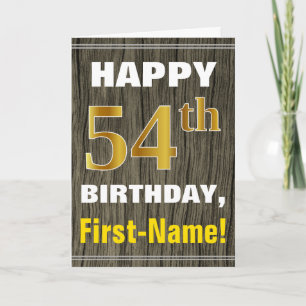 Carte Bold, Faux Wood, Faux Gold 54e anniversaire + Nom