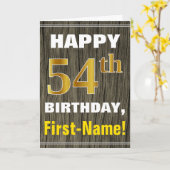 Carte Bold, Faux Wood, Faux Gold 54e anniversaire + Nom (Fleur jaune)
