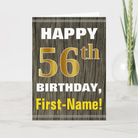 Carte Bold, Faux Wood, Faux Gold 56e anniversaire + Nom (Devant)