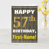 Carte Bold, Faux Wood, Faux Gold 57e anniversaire + Nom (Fleur jaune)