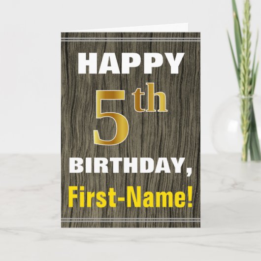Carte Bold, Faux Wood, Faux Gold 5e anniversaire + Nom (Devant)