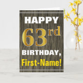 Carte Bold, Faux Wood, Faux Gold 63e anniversaire + nom (Fleur jaune)