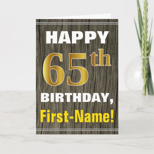 Carte Bold, Faux Wood, Faux Gold 65e anniversaire + Nom (Devant)