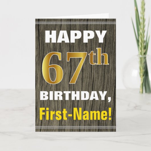 Carte Bold, Faux Wood, Faux Gold 67e anniversaire + Nom (Devant)