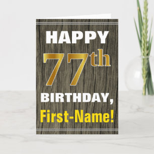 Carte Bold, Faux Wood, Faux Gold 77e anniversaire + Nom