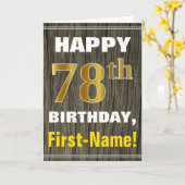 Carte Bold, Faux Wood, Faux Gold 78e anniversaire + Nom (Fleur jaune)