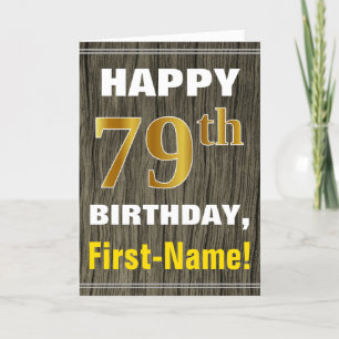 Carte Bold, Faux Wood, Faux Gold 79e Anniversaire + Nom