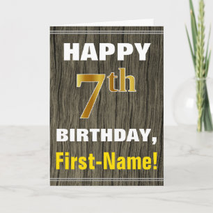 Carte Bold, Faux Wood, Faux Gold 7e anniversaire + Nom