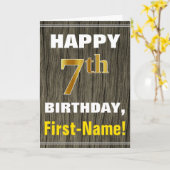 Carte Bold, Faux Wood, Faux Gold 7e anniversaire + Nom (Fleur jaune)