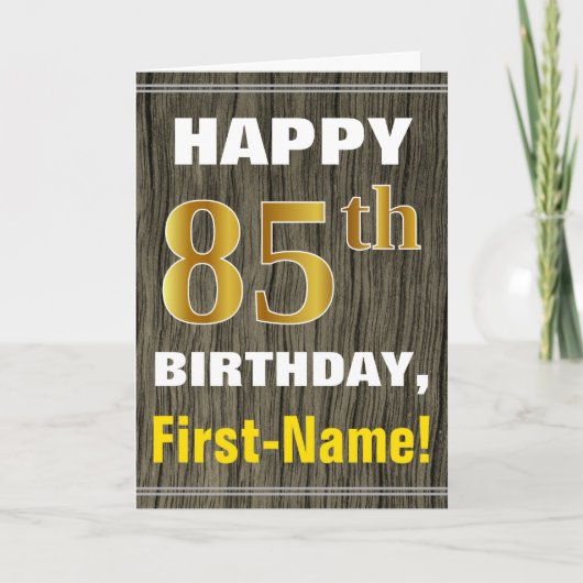 Carte Bold, Faux Wood, Faux Gold 85e anniversaire + Nom (Devant)