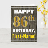 Carte Bold, Faux Wood, Faux Gold 86e anniversaire + Nom (Fleur jaune)