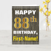 Carte Bold, Faux Wood, Faux Gold 88e anniversaire + Nom (Fleur jaune)