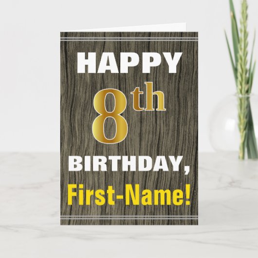 Carte Bold, Faux Wood, Faux Gold 8ème anniversaire + Nom (Devant)