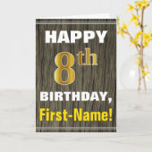 Carte Bold, Faux Wood, Faux Gold 8ème anniversaire + Nom (Fleur jaune)