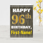 Carte Bold, Faux Wood, Faux Gold 96e anniversaire + Nom (Fleur jaune)