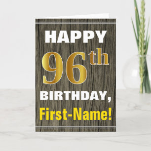 Carte Bold, Faux Wood, Faux Gold 96e anniversaire + Nom