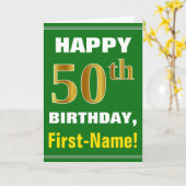 Carte Bold, Green, Faux Gold 50th Birthday w/ Name Card (Fleur jaune)