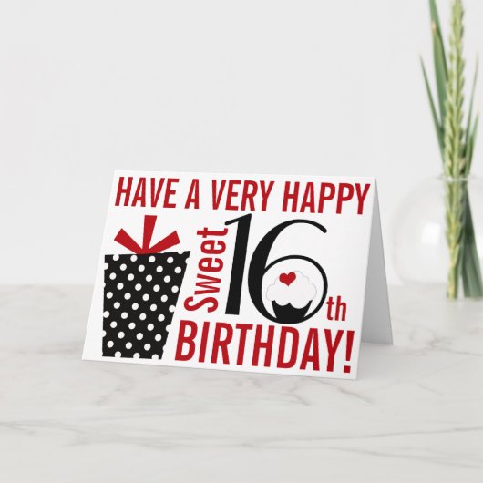 Carte Bold Mod Black Red Happy Sweet 16e anniversaire (Devant)