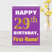 Carte Bold, Purple, Faux Gold 29th Birthday w/ Name Card (Fleur jaune)