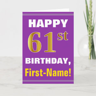 Carte Bold, Purple, Faux Gold 61e anniversaire avec cart