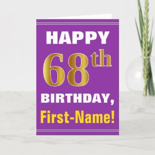 Carte Bold, Purple, Faux Gold 68e anniversaire avec cart