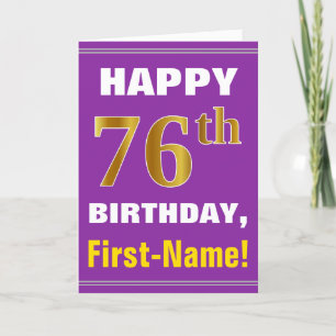 Carte Bold, Purple, Faux Gold 76e anniversaire avec cart