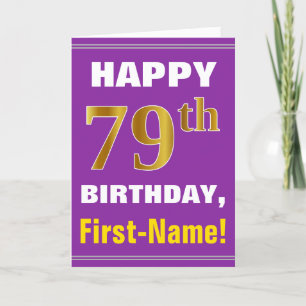 Carte Bold, Purple, Faux Gold 79e anniversaire avec cart