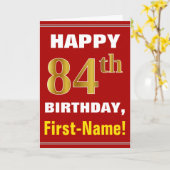 Carte Bold, Red, Faux Gold 84th Birthday w/ Name Card (Fleur jaune)